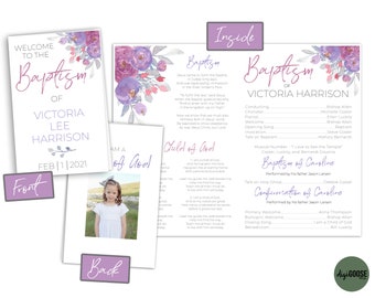 EDITABLE, LDS Baptism Program Template, Printable Baptism Program, Lds girl baptism, Lds baptism, DIY, Editable Template, Floral, watercolor