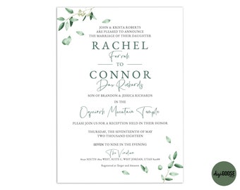 EDITABLE, DIY, Greenery Wedding Invitation TEMPLATE, Invitations Printable, Wedding Invite, Eucalyptus Wedding Invitation, Instant Download