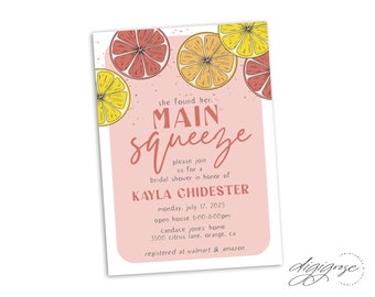 EDITABLE Bridal Shower Invitation TEMPLATE, Printable Wedding Shower, She found her main squeeze, Citrus, lemon, DIY, Instant Download
