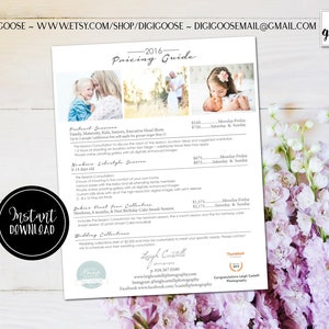 Photography Price List Template // Pricing Guide // Sell Sheet // Photoshop Template INSTANT DOWNLOAD // Photography Pricing Template