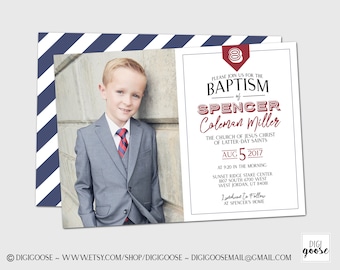 SAME DAY // LDS Baptism Invitation // Lds Boy Baptism Invitations // Baptism Announcement // Great to be eight // Boys Baptism Invitations