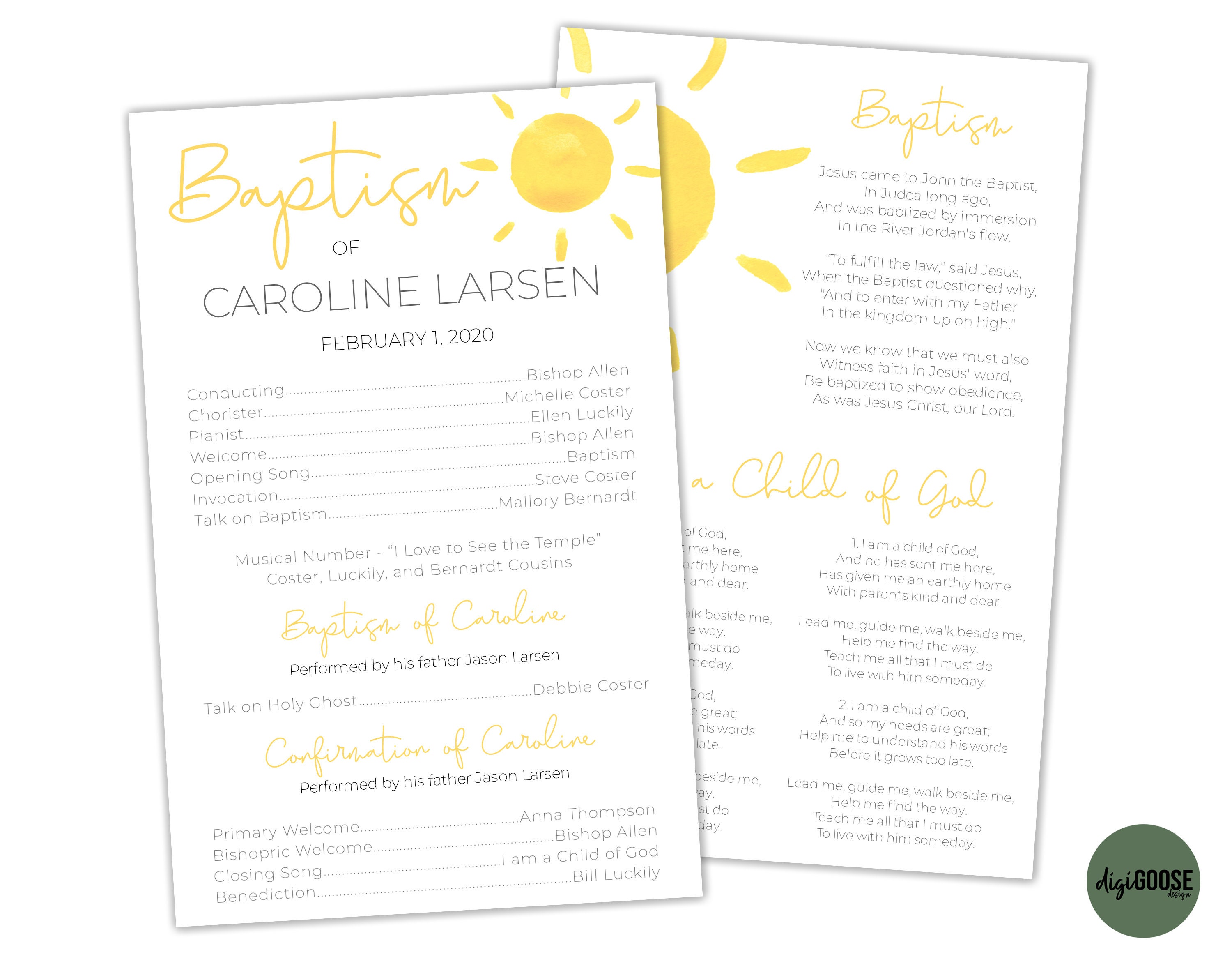 EDITABLE, LDS Baptism Program Template, Printable Baptism Program, Lds ...