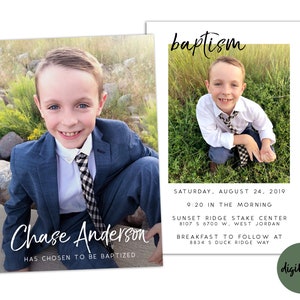 SAME DAY // Baptism invitation // Baptism announcement // LDS baptism // Lds Boy Baptism // Personalized // Printable // Christening