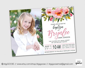 SAME DAY // Baptism invitation // Baptism announcement // LDS baptism // Lds Girl Baptism invitation // Personalized // Printable // Floral