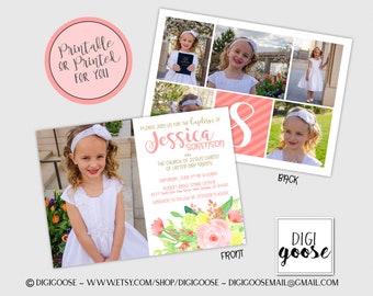 SAME DAY // Baptism invitation // Baptism announcement // LDS baptism // Lds Girl Baptism // Personalized // Printable // Floral // Flower