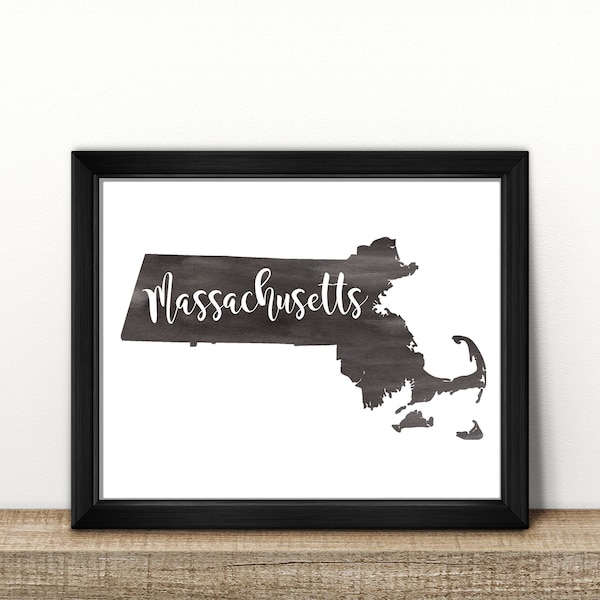 CLEARANCE // MASSACHUSETTS state map // Waterdolor art print // Poster // Wall Art // painting // US state map print // Home Decor // brush