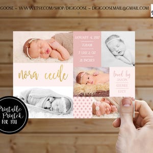 BIRTH ANNOUNCEMENT // Girl Birth Announcement // Baby Girl Announcement // baby announcement // collage baby card // printable // gold