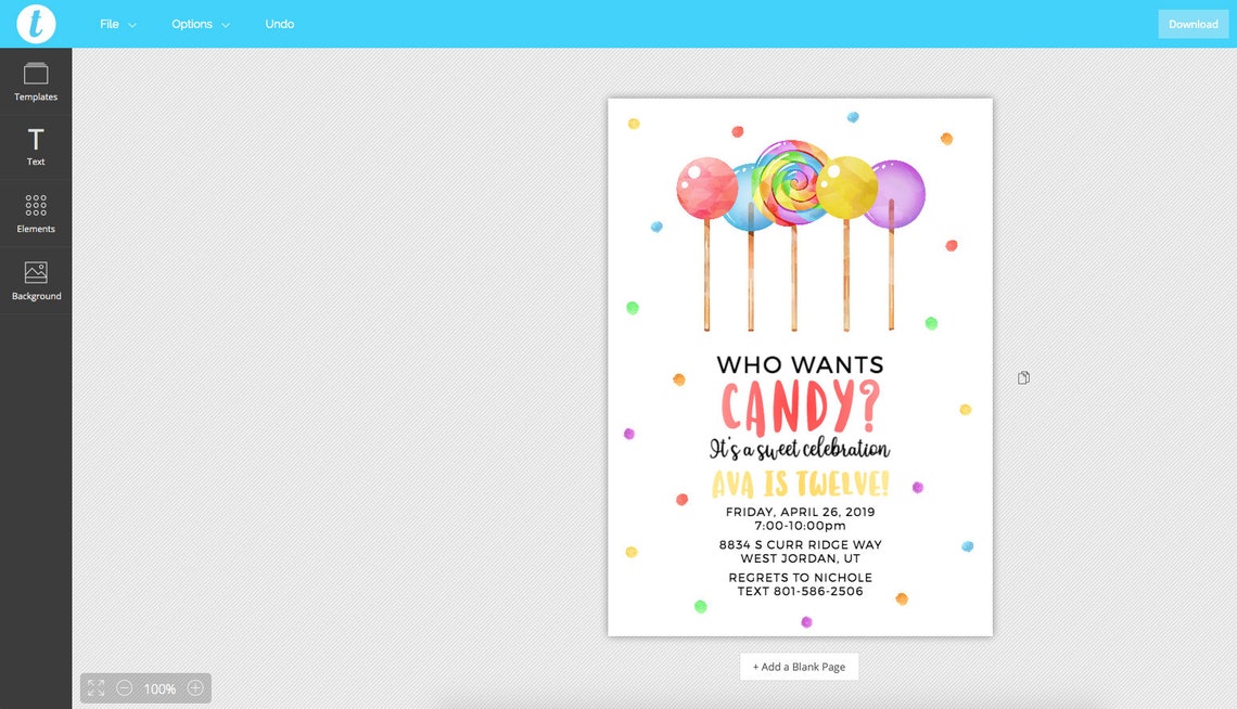 EDITABLE Candy Shop Invitation TEMPLATE Printable Candy | Etsy