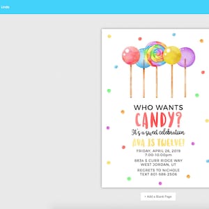 EDITABLE, Candy Shop Invitation TEMPLATE, Printable Candy Birthday ...