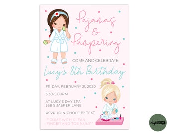 EDITABLE, Spa Party Invitation TEMPLATE, Skin colors, Printable Spa Invite, Pajama Party, Pajama Pampering, Spa Night, DIY, Instant Download