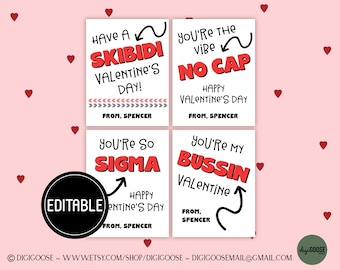 EDITABLE Teen Slang Valentine Card / Valentine Printable for Kids / Teen Tween Valentine / School Valentine Cards for Kids / Friends
