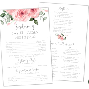 EDITABLE, LDS Baptism Program Template, Printable Baptism Program, Lds girl baptism, Lds baptism, DIY, Editable Template, Floral, Greenery image 1