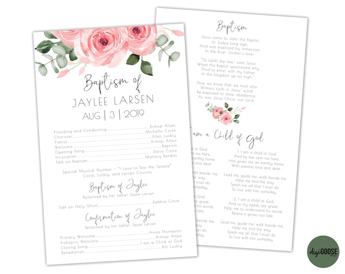 EDITABLE, LDS Baptism Program Template, Printable Baptism Program, Lds ...