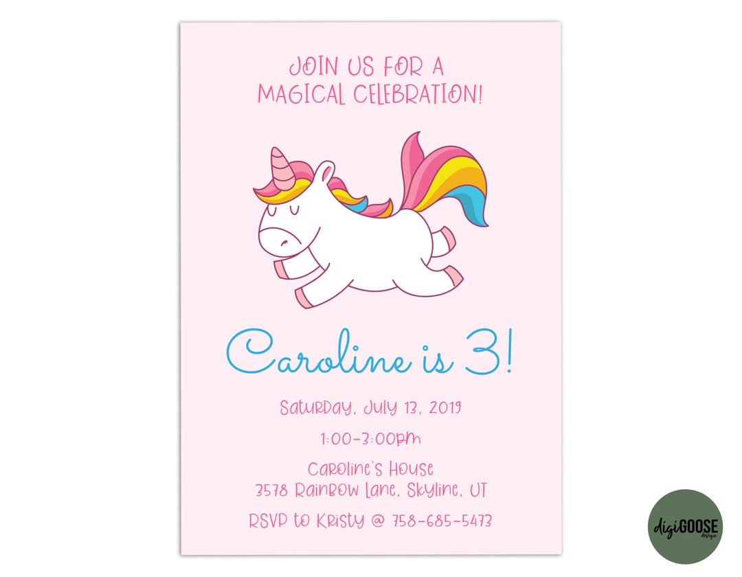 EDITABLE, UNICORN Invitation, Printable Unicorn Invite, Unicorn Party ...