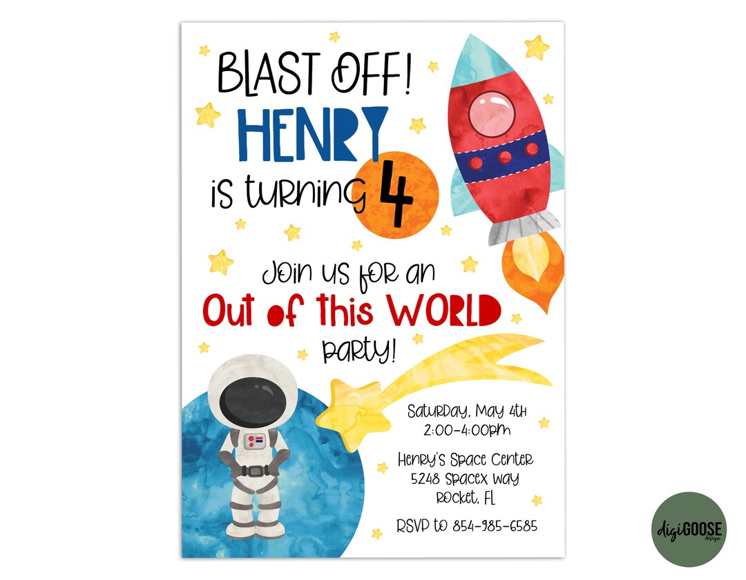 EDITABLE, SPACE Invitation Template, Printable Outer Space Birthday ...