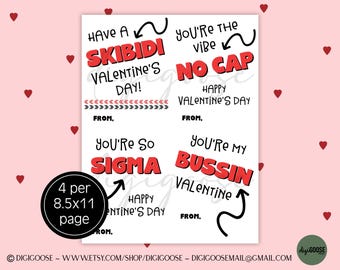 Teen Slang Valentine Card Printable / Valentine Printable for Kids / Instant Download / School Valentine Cards for Kids / Teenager / Tween