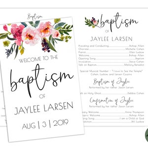 EDITABLE, LDS Baptism Program Template, Printable Baptism Program, Lds girl baptism, Lds baptism, DIY, Editable Template, Floral, watercolor