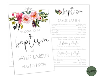 EDITABLE, LDS Baptism Program Template, Printable Baptism Program, Lds girl baptism, Lds baptism, DIY, Editable Template, Floral, watercolor