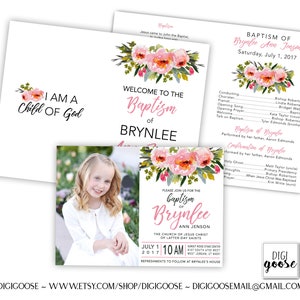 SAME DAY // Baptism Program & Baptism Invite // LDS baptism // Lds Girl Baptism invitation // Personalized // Printable // Floral