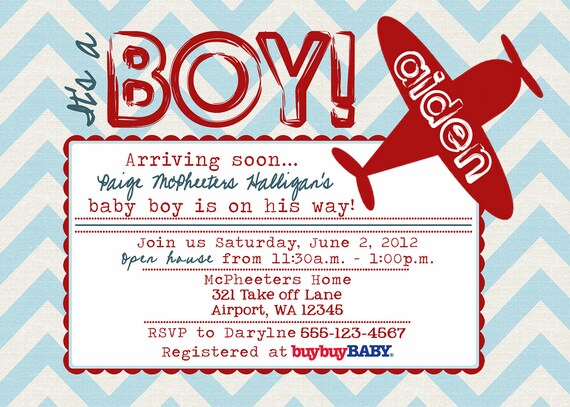 Printable Vintage Airplane baby shower invitation A Custom | Etsy