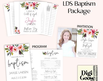 EDITABLE, LDS Baptism Package, Invitation, Program, Notebook, Printable, Lds baptism, DIY, Floral, Suite, Template, Neutral, Greenery, Sale