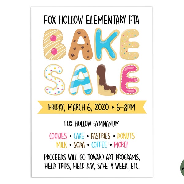 EDITABLE Bake Sale Flyer PTA PTO School Fundraiser Church Charity Event Invite Cake Sale Template Printable Instant Download Neighborhood