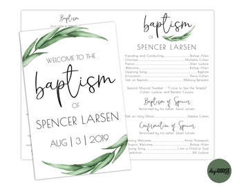 EDITABLE, LDS Baptism Program Template, Printable Baptism Program, Lds boy baptism, Lds baptism, DIY, Editable Template, Neutral, Greenery