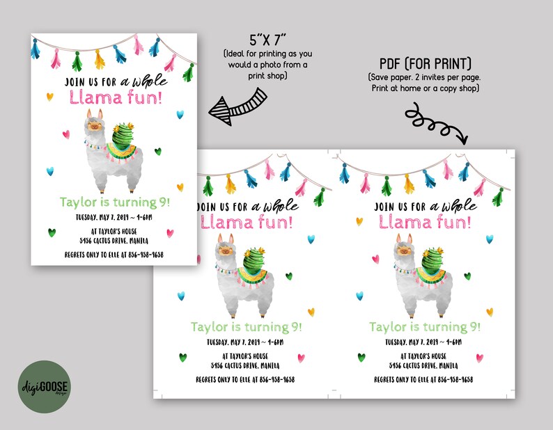 Llama Fun Invitation TEMPLATE Printable Llama Birthday - Etsy