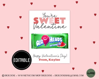 EDITABLE Generic Valentine Card / Valentine Printable for Kids / You're Sweet Valentine / School Valentine Cards for Kids / Friends