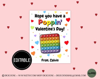 EDITABLE Pop-it Valentine Card / Valentine Printable for Kids / Pop it Poppin' Valentine / School Valentine Cards for Kids / Friends