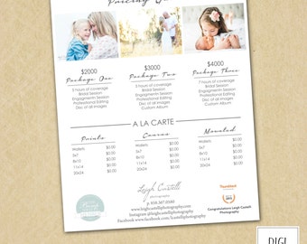 Photography Price List Template - Pricing Guide - Sell Sheet - Photoshop Template INSTANT DOWNLOAD