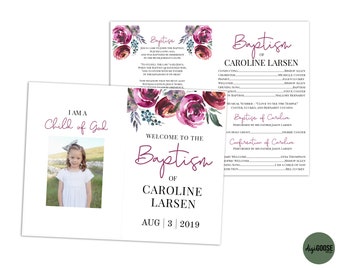 EDITABLE, LDS Baptism Program Template, Printable Baptism Program, Lds girl baptism, Lds baptism, DIY, Editable Template, Floral, watercolor