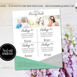 Photography Price List Template // Pricing Guide // Sell Sheet // Photoshop Template INSTANT DOWNLOAD // Photography Package Price Sheet