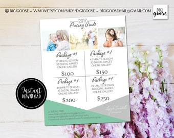 Photography Price List Template // Pricing Guide // Sell Sheet // Photoshop Template INSTANT DOWNLOAD // Photography Package Price Sheet