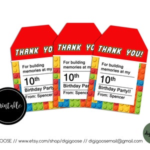 Building blocks Birthday Favor tags // Party thank you // Blocks Birthday Printables // Building Block Party // Blocks party