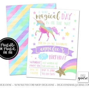 UNICORN Invitation, RAINBOW Invitation, Magical Birthday Invitation, Unicorn Birthday Invitation, Rainbow Birthday Invite, Unicorn Party