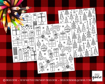 Digital download // COLORING PAGES // Christmas coloring pages // Holiday Coloring page // Doodle // Christmas digital download