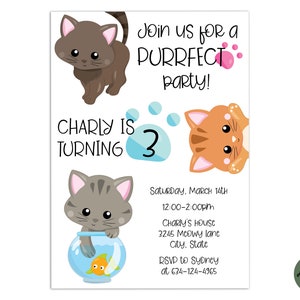 EDITABLE Purrfect Cat Instant download personalized cat and kitty birthday party invitation and baby shower invite Printable Invitation