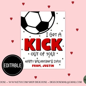 EDITABLE SOCCER Valentine Card / Valentine Printable for Kids / Soccer Kick Ball Valentine / School Valentine Cards for Kids / Friends