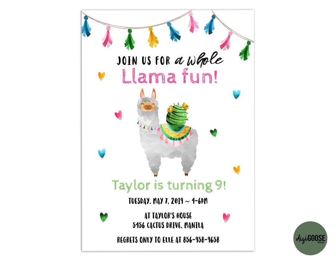 Llama Fun Invitation TEMPLATE Printable Llama Birthday - Etsy