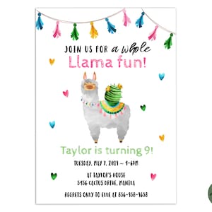 Llama Fun Invitation TEMPLATE, Printable Llama Birthday Invite, Alpaca, Alpaca Birthday, Cactus, DIY, Instant Download, Templett, TM004