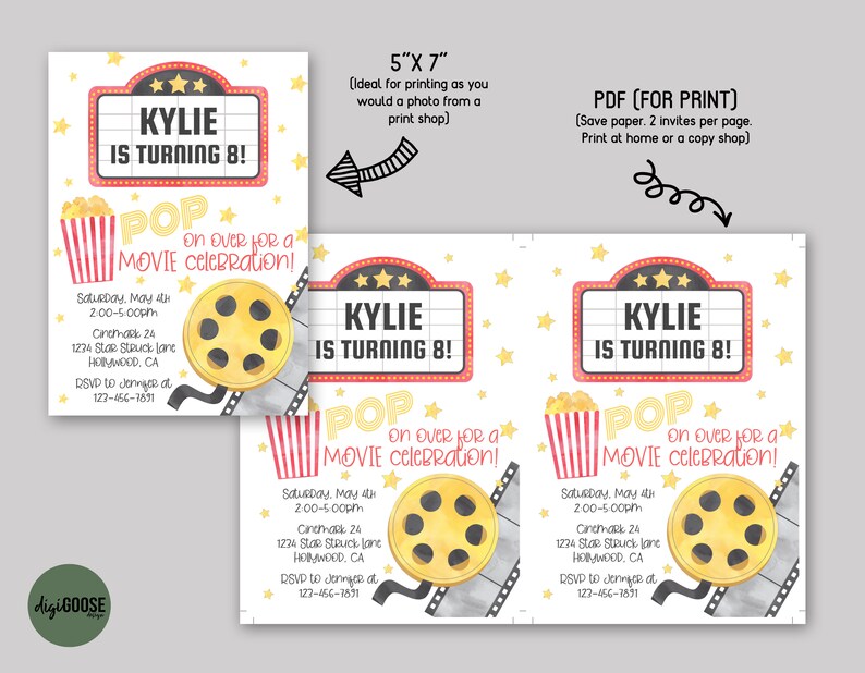 EDITABLE Movie Party Invitation TEMPLATE Printable Movie - Etsy