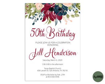 EDITABLE, 50th Birthday Invitation TEMPLATE, Printable 50th Birthday Invite, Fifty, 50th Birthday, Fiftieth, Text, DIY, Instant Download