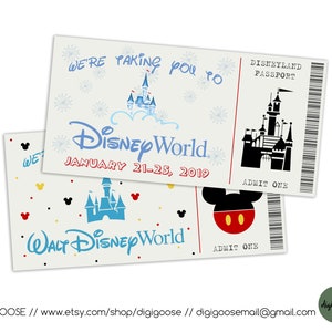 Printable ticket to Disneyworld // Disneyland // Disneyworld // Boarding Pass // Printable Disney ticket gift // Stocking Stuffer