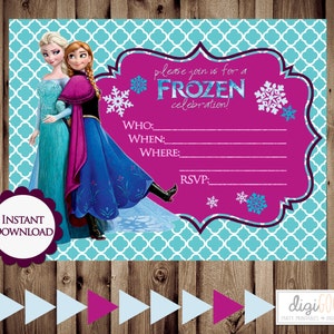 50% off -- INSTANT Download -- FROZEN Birthday Party Invitation -- Fill in -- Quatrefoil