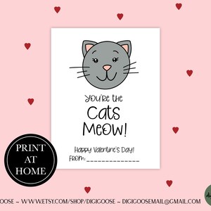 Cute Valentine Card Printable / Valentine Printables for Kids / Instant Download / School Valentine Cards for Kids / CAT MEOW / CAT print