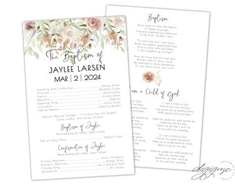 EDITABLE, LDS Baptism Program Template, Printable Baptism Program, Lds girl baptism, Lds baptism, DIY, Editable Template, Floral, Greenery