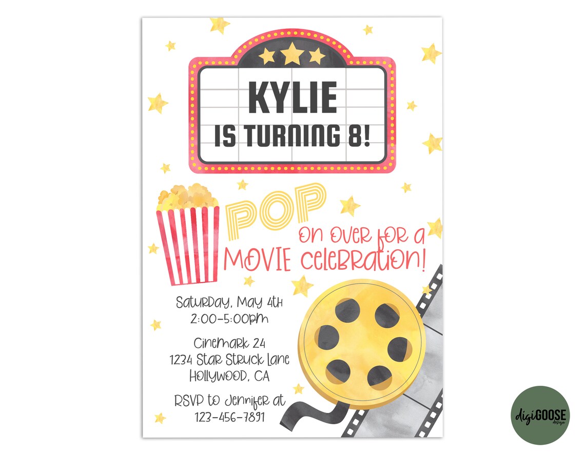 EDITABLE Movie Party Invitation TEMPLATE Printable Movie - Etsy