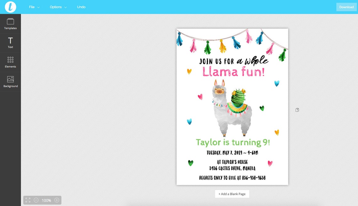 Llama Fun Invitation TEMPLATE Printable Llama Birthday - Etsy