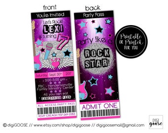 ROCK STAR Rockstar Ticket Birthday Invitation // Custom Digital File // Printable or print for you // Rock Star // Birthday Invitation